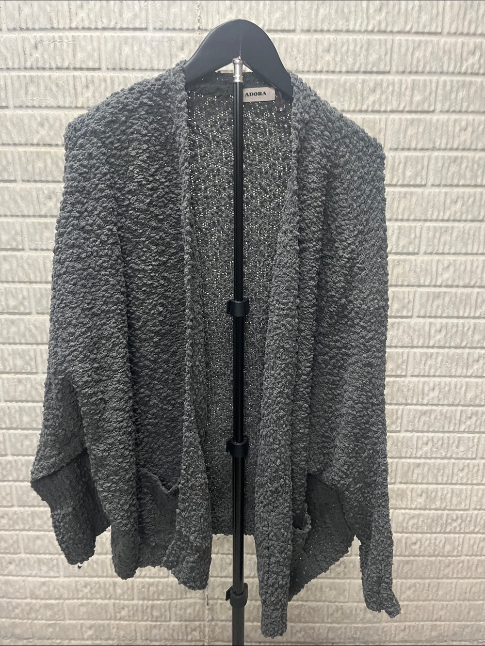 ADORA Charcoal Gray Bouclé Open-Front Cardigan with Pockets
